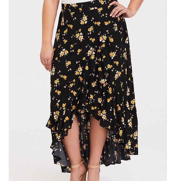torrid Dresses & Skirts - NWOT Black floral challis ruffle hi-lo maxi skirt